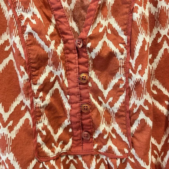 St. John's Bay Blouse Women Large Orange Ikat V-Neck Sleeveless Cotton Gorpcore - Picture 2 of 7